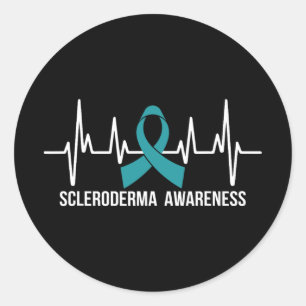 Scleroderma Awareness Month Teal Ribbon Heartbeat Classic Round Sticker