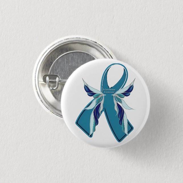 Scleroderma Awareness Teal Ribbon Round Button (Front & Back)