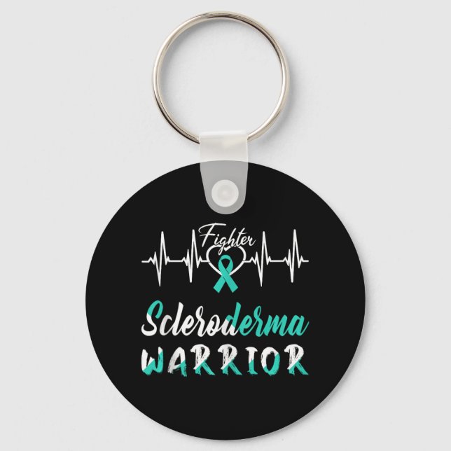 Scleroderma Awareness Warrior Heartbeat Fight Teal Key Ring (Front)