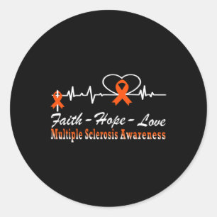Sclerosis Awareness Ms Faith Hope Heartbeat Classic Round Sticker