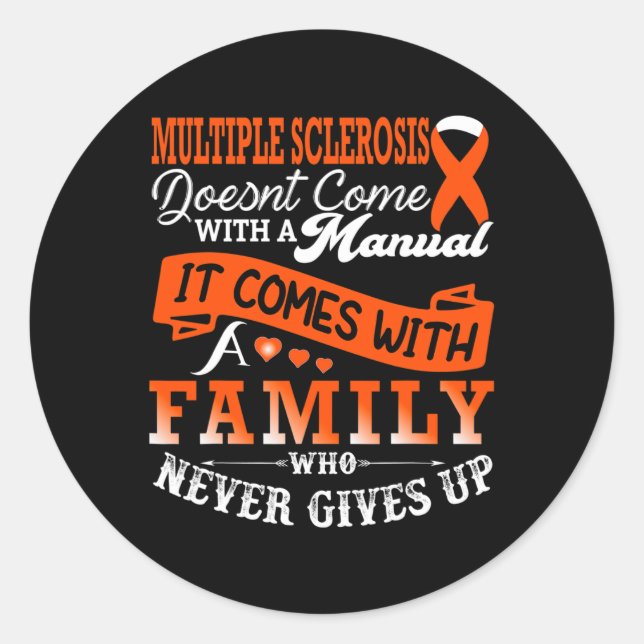 Sclerosis Awareness Ms Family Orange Ribbon Suppor Classic Round Sticker (Front)