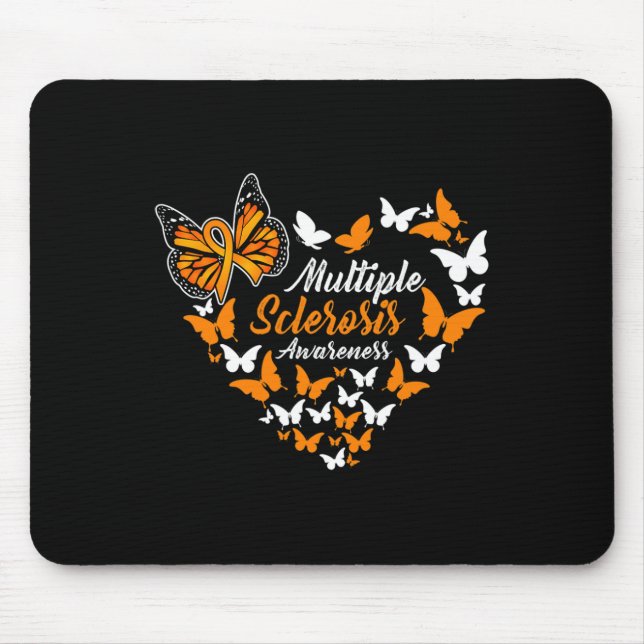 Sclerosis Awareness Ms Orange Ribbon Butterfly  Mouse Mat (Front)