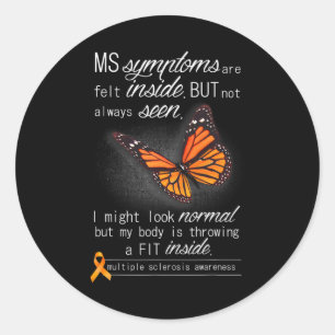 Sclerosis Awareness Orange Butterfly Ribbon Classic Round Sticker