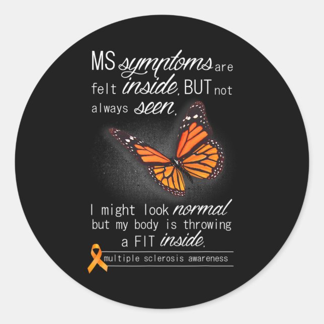 Sclerosis Awareness Orange Butterfly Ribbon  Classic Round Sticker (Front)