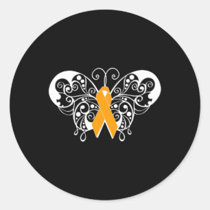 Sclerosis Awareness Orange Ribbon Butterfly  Classic Round Sticker