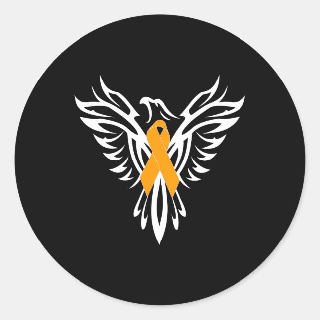 Sclerosis Awareness Orange Ribbon Phoenix  Classic Round Sticker (Front)