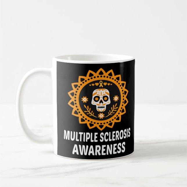 Sclerosis Ms Orange Ribbon Skull   Coffee Mug (Left)