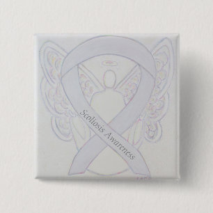 Scoliosis Awareness Angel White Ribbon Art Pin
