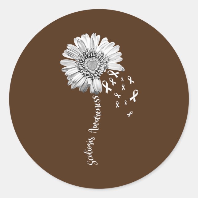 Scoliosis Awareness Pretty Flower Support  Classic Round Sticker (Front)