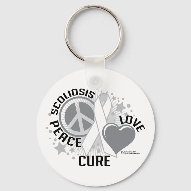 Scoliosis Peace Love Cure Key Ring (Front)
