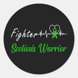 Scoliosis Warrior Heartbeat Fight Green Ribbon Lov Classic Round Sticker