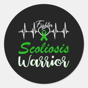Scoliosis Warrior Heartbeat Fight Green Ribbon Lov Classic Round Sticker