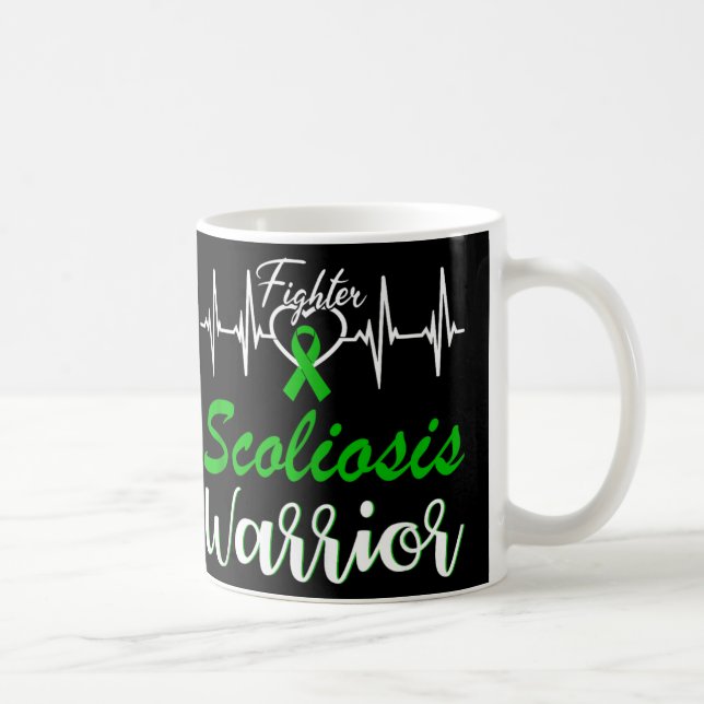 Scoliosis Warrior Heartbeat Fight Green Ribbon Lov Coffee Mug (Right)
