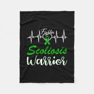 Scoliosis Warrior Heartbeat Fight Green Ribbon Lov Fleece Blanket