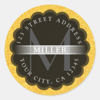 Scollop & Gold Monogram Classic Round Sticker