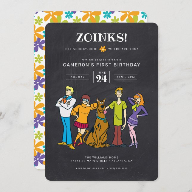 Scooby-Doo and the Gang Groovy Chalkboard Birthday Invitation (Front/Back)