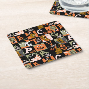 Scooby-Doo Halloween Pattern Square Paper Coaster