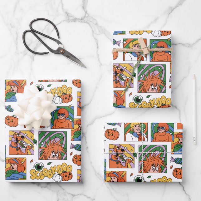 Scooby-Doo Halloween Photos Pattern Wrapping Paper Sheet (Front)