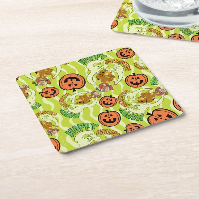 Scooby-Doo | Happy Halloween Pattern Square Paper Coaster (Angled)