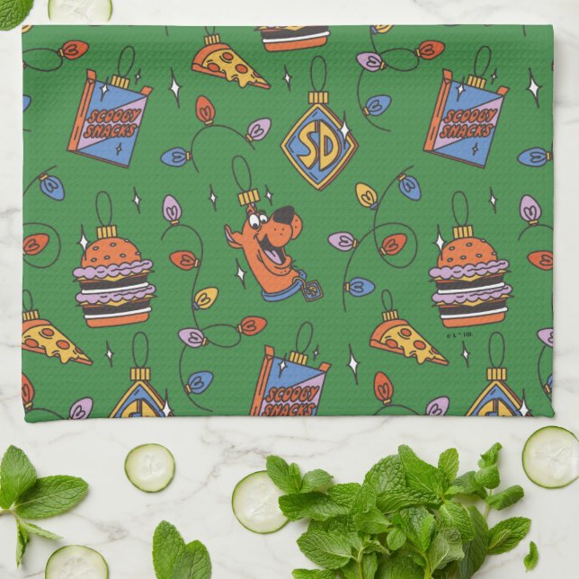 Scooby-Doo Holiday Snack Lights Pattern Tea Towel (Folded)