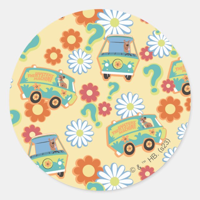 Scooby-Doo Mystery Machine Flower Pattern Classic Round Sticker (Front)