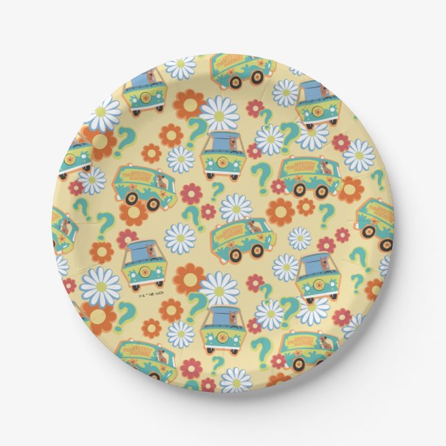 Scooby-Doo Mystery Machine Flower Pattern Paper Plate (Front)