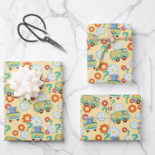 Scooby-Doo Mystery Machine Flower Pattern Wrapping Paper Sheet