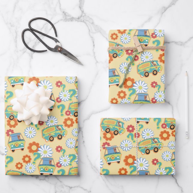 Scooby-Doo Mystery Machine Flower Pattern Wrapping Paper Sheet (Front)