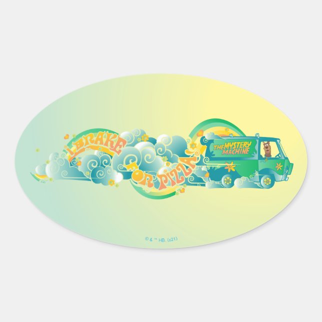 Scooby-Doo | Mystery Machine "I Brake For Pizza" Oval Sticker (Front)
