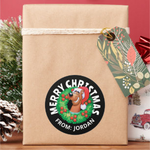 Scooby in Christmas Wreath   Personalised Classic Round Sticker