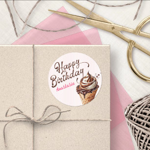 Scoop Ice Cream Girls Birthday Classic Round Stick Sticker