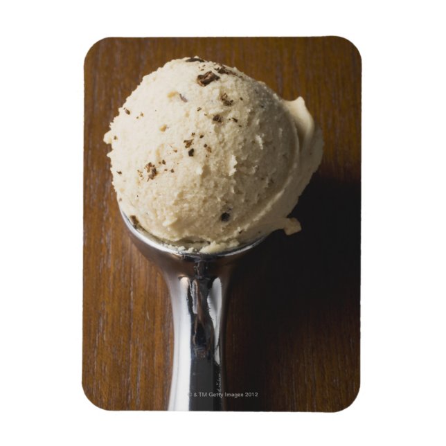 Scoop of ice cream in ice cream scoop (overhead magnet (Vertical)
