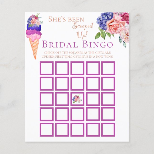 Scooped Ice Cream Floral Bridal Shower Bingo Game (Front)