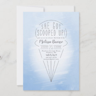 Scooped Up Blue Ice Cream Theme Bridal Shower Invitation