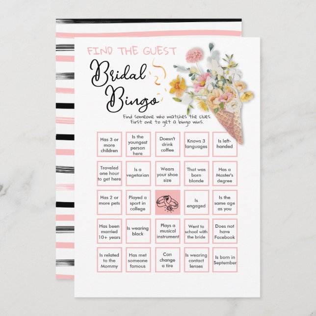 Scooped Up Bridal Shower Find the Guest BINGO  Invitation (Front/Back)