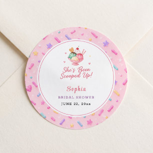 Scooped Up Bridal Shower Sweet Pink Custom Classic Round Sticker