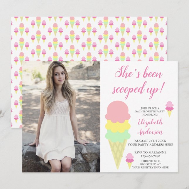 Scooped Up Ice Cream Bachelorette Party Invitation (Front/Back)