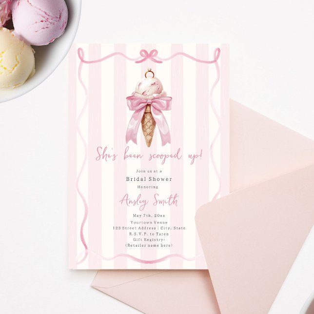 Scooped Up Ice Cream Bow and Ring Bridal Shower Invitation (Creator Uploaded)