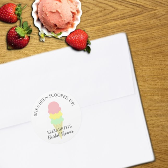 Scooped Up Ice Cream Bridal Shower Classic Round Sticker (Creator Uploaded)