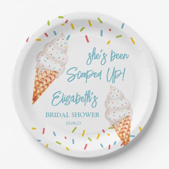 Scooped up ice cream bridal shower personalised pa paper plate (Front)