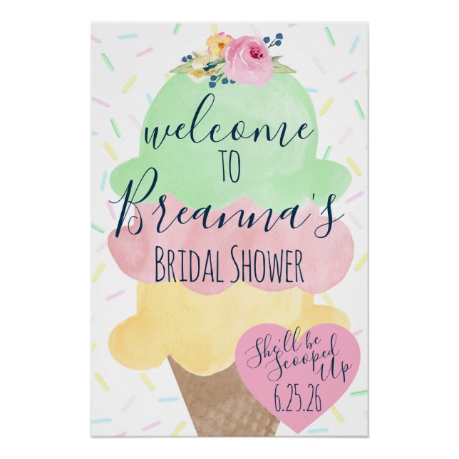 Scooped Up  Ice Cream Bridal Shower Welcome Poster (Front)