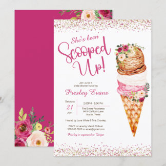 Scooped up, Ice Cream Floral Bridal Shower  Invitation