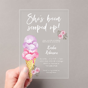 Scooped Up Pink Ice Cream Bridal Shower Acrylic Invitations
