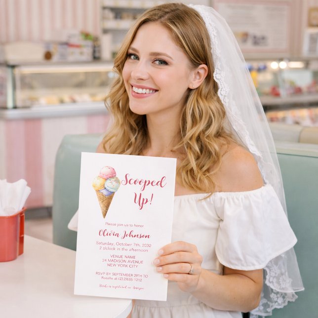 Scooped Up! Pink Ice Cream Bridal Shower Invitation (Creator Uploaded)