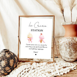 Scooped Up Pink Modern Bridal Shower Bar Signs