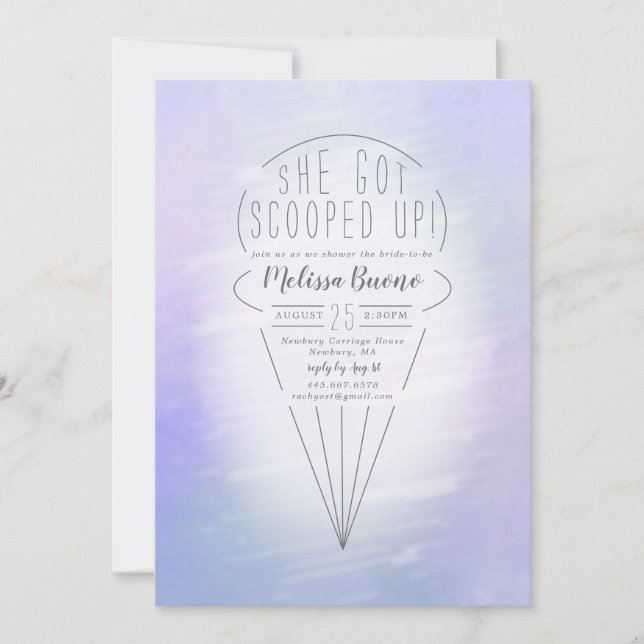 Scooped Up Purple Ice Cream Theme Bridal Shower Invitation (Front)
