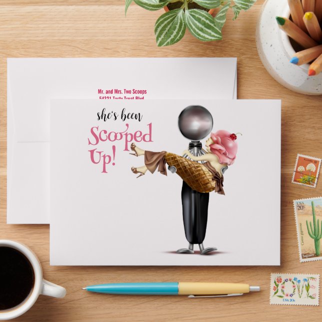 Scooped Up Strawberry Ice Cream Bridal Shower Envelope (Desk)