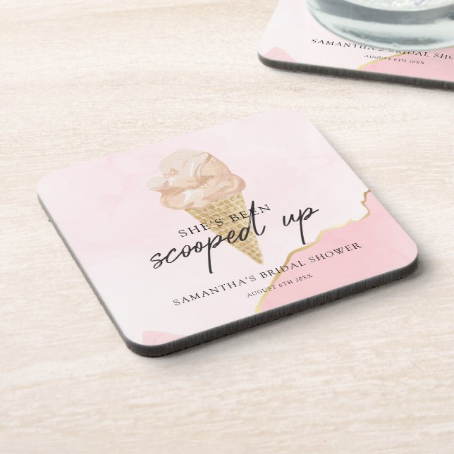 Scooped Up Watercolor Ice Cream Bridal Shower Coaster (Left Side)