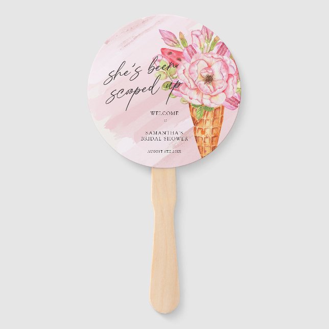 Scooped Up Watercolor Ice Cream Bridal Shower Hand Fan (Front)