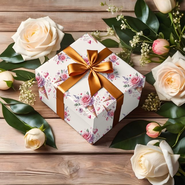 Scooped Up Watercolor Ice Cream Bridal Shower Wrapping Paper (Creator Uploaded)